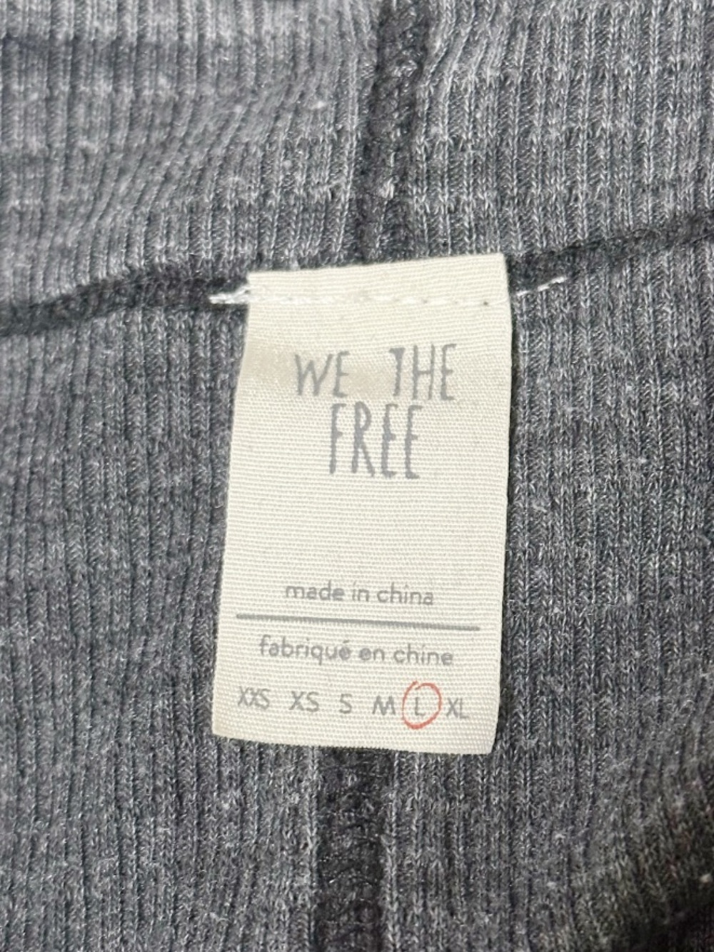 Free People We The Free Gray Mineral Wash Thermal Banded Waffle Knit Top Large - Picture 5 of 8